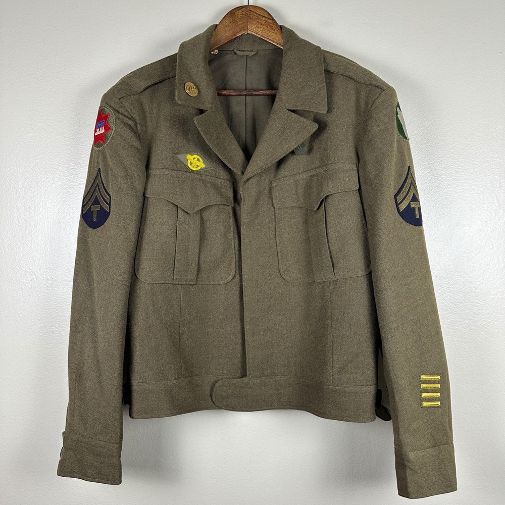 US Military Men's 38R Ike Jacket Olive Drab WWII Wool Patch Uniform